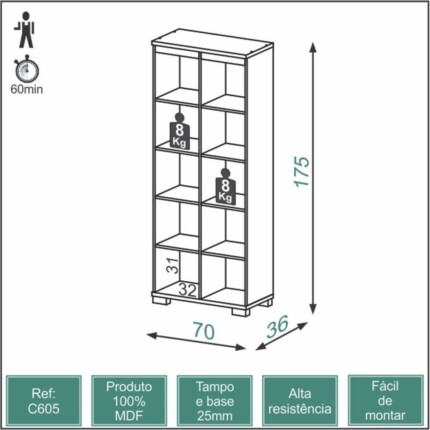 Armário C605 para Livros em MDF 70cm (5712) - Image 2