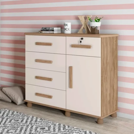 Comoda 1,18m 5 Gavetas Sapateira Ibiza Cedro Off-White (2448)