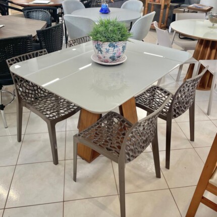 Mesa 1,20m com Vidro Off (464) com 4 Cadeira Gruvyer Fendi (5405) - Image 3