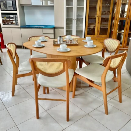 Mesa Organica Ondas (6917) com 6 Cadeiras Briza em Palha Natural (6439)