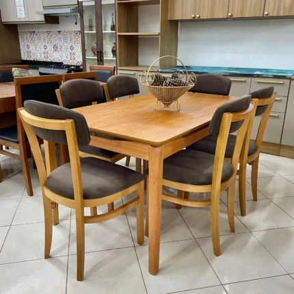 Mesa 1,55m Barcelona (3327) com 6 Cadeiras Mayra Tecido Marrom Escuro (1491) - Imagem 1