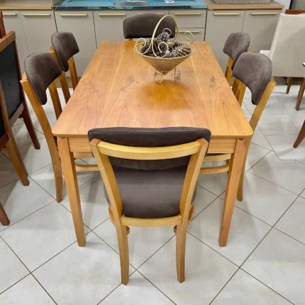 Mesa 1,55m Barcelona (3327) com 6 Cadeiras Mayra Tecido Marrom Escuro (1491) - Imagem 2
