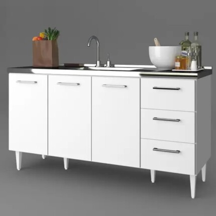 Balcao 1,58m 3 Portas 3 Gavetas com Pia de Inox (1730-3483) - Image 1