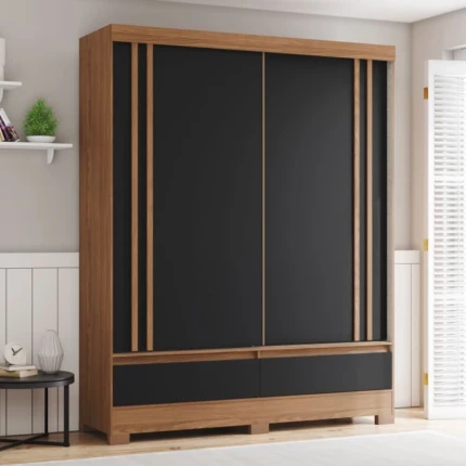 Roupeiro 1,60m 2 Portas Deslizantes B373 Preto (5434)