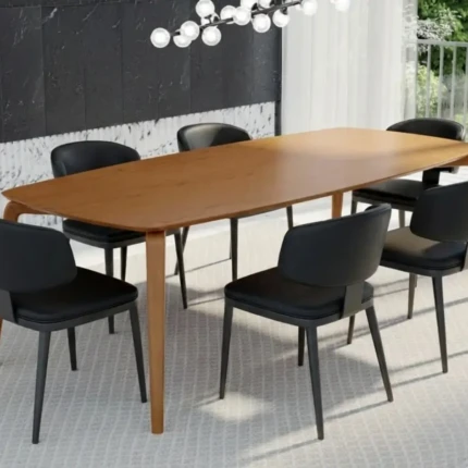 Mesa 1,80m Arizona (4972) com 06 Cadeiras Siena estofada em Couro Preto (5324)