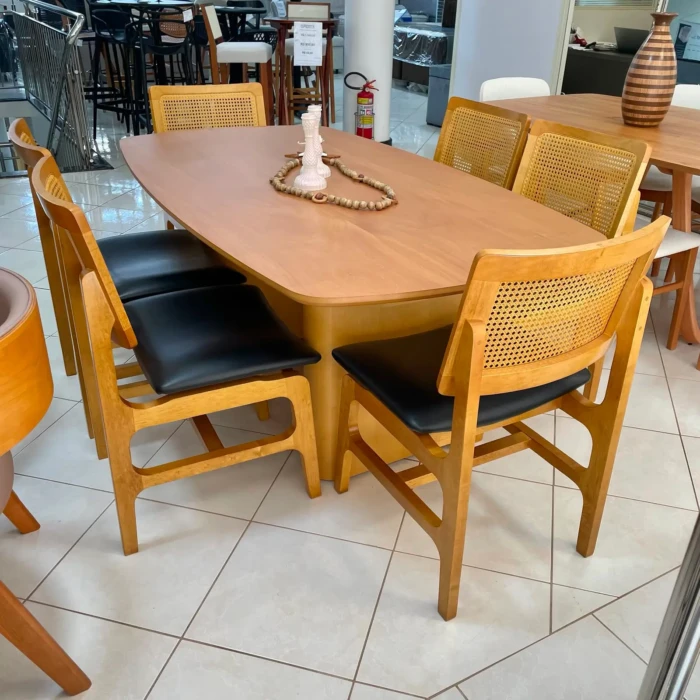 1,80m - Mesa Hannover Amendoa 1M (CD 1517) + 06 Cadeira Milano - ROSSIL (CD 1577) (2)