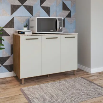 Balcao 1,20m 3 Portas 100% MDF Freijo com Tampo (1716-3242)