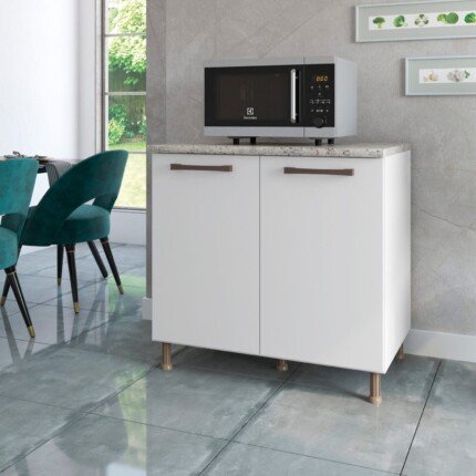 Balcao 80cm 2 Portas 100% MDF Branco com Tampo (1440-2076)