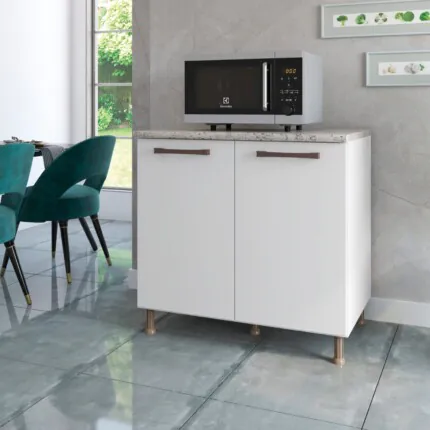 Balcao 80cm 2 Portas 100% MDF Branco com Tampo (1440-2076)