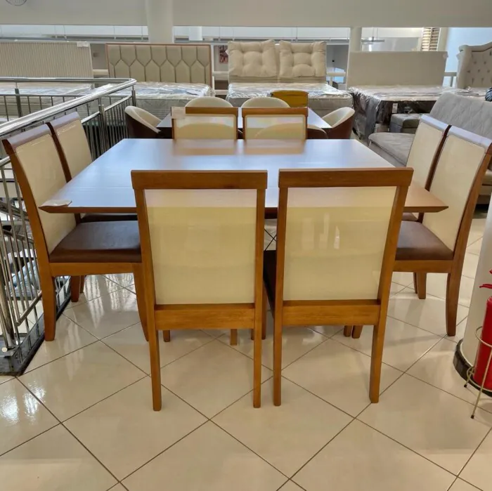 ACG - Mesa Madri 1,50m Amendoa Quadrada (CD 4904) + Rogar - Cadeira FARMA encosto Tela 01 e Assento CA04 (CD 1088) (2)