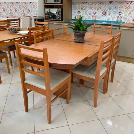 Mesa Extensivel Lorena (5067) com 6 Cadeira Beatriz em Madeira (3667) - Imagem 2
