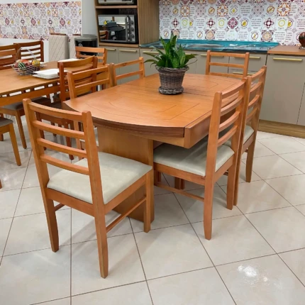 Mesa Extensivel Lorena (5067) com 6 Cadeira Beatriz em Madeira (3667) - Imagem 1