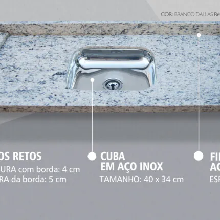 Pia 1,20m de Granito Branco Dallas (4082) - Imagem 2