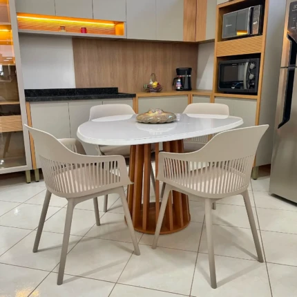 Mesa Organica Ripada com Vidro Off White (4678) com 04 Cadeiras Montreal Nude (3358) - Imagem 3