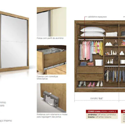 Roupeiro 2,06m 2 Portas Deslizantes Com Espelho Verona MDF (1556) - Imagem 5