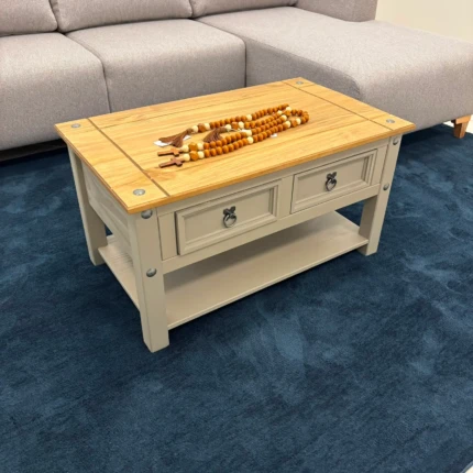 Mesa de Centro em Madeira 85cm com 2 Gavetas Cinza