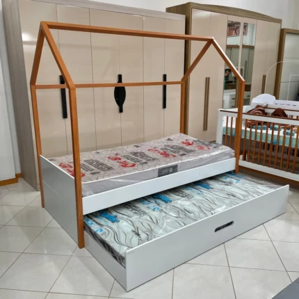 Cama Solteiro Casinha com Auxiliar (1610-3609)