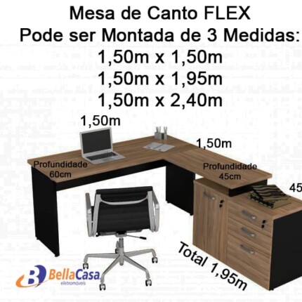 Mesa de Escritório Canto 1,50m x 1,95m FLEX Yaris (6100-4249) - Imagem 2