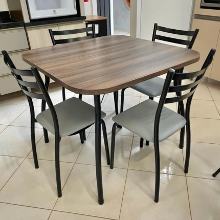 Mesa Quadrada 90cm (3916) com 4 Cadeiras de Aço Preto (2983)