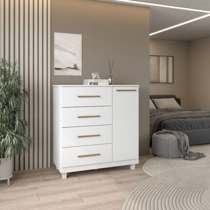 Comoda 88cm 4 Gavetas 1 Porta Sapateira Havana Branco (2907)