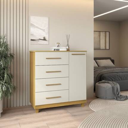 Comoda 88cm 4 Gavetas 1 Porta Sapateira Havana Freijo (1137)
