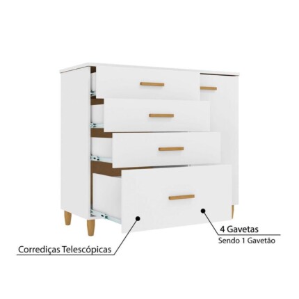 Comoda 110cm 4 Gavetas 1 Porta Millie MDF (2498) - Image 5