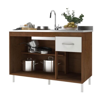 Balcao 1,18m 3 Portas 1 Gaveta com Pia de Inox (4230-1543) - Imagem 3