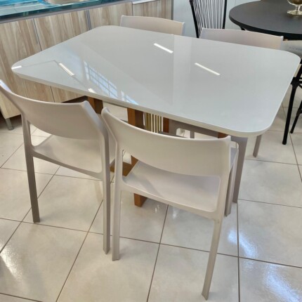 Mesa Natalia com Vidro Off 1,20m (93) com 4 Cadeiras Mykonos Fendi (6532) - Imagem 4