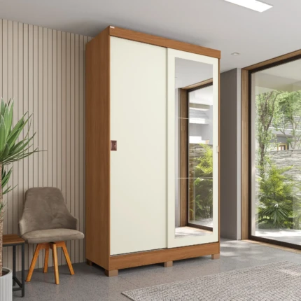 Roupeiro 1,21m 2 Portas deslizantes R588 Off White Com Espelho (6447)