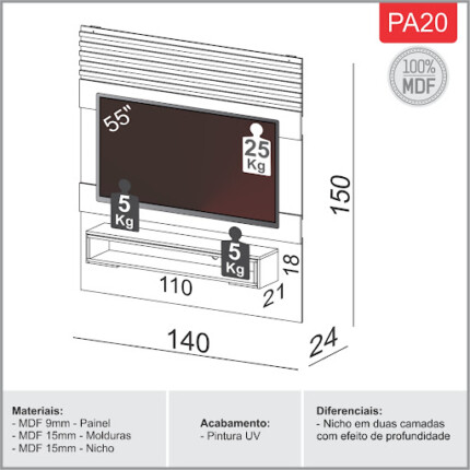 Painel 1,40m PA20 MDF (3062) - Imagem 4