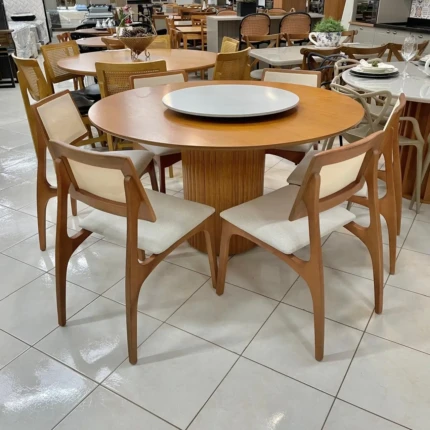Mesa 1,40m Redonda com Disco Giratorio (1497-6242) com 06 Cadeiras Romana em Tela (5051) - Imagem 1