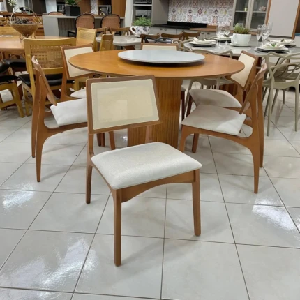 Mesa 1,40m Redonda com Disco Giratorio (1497-6242) com 06 Cadeiras Romana em Tela (5051) - Imagem 3