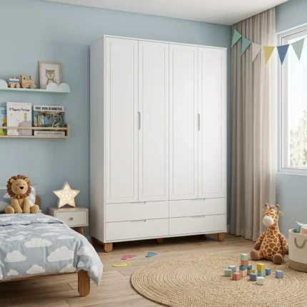 Roupeiro 1,49m 4 Portas MDF Branco (3688)