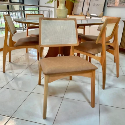 Mesa 1,50m Iara com vidro (6208) com 6 Cadeiras Romana em Tela (5051) - Imagem 3