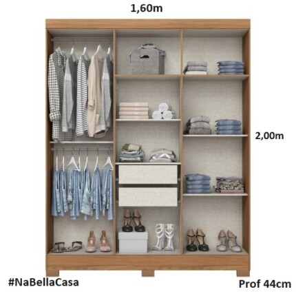 Roupeiro 1,60m 6 Portas B369 com Espelhos Nature/Off White (3289-2536) - Imagem 4
