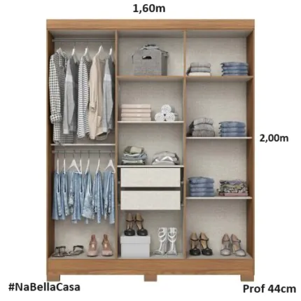 Roupeiro 1,60m 6 Portas B369 com Espelhos Nature/Off White (3289-2536) - Imagem 4