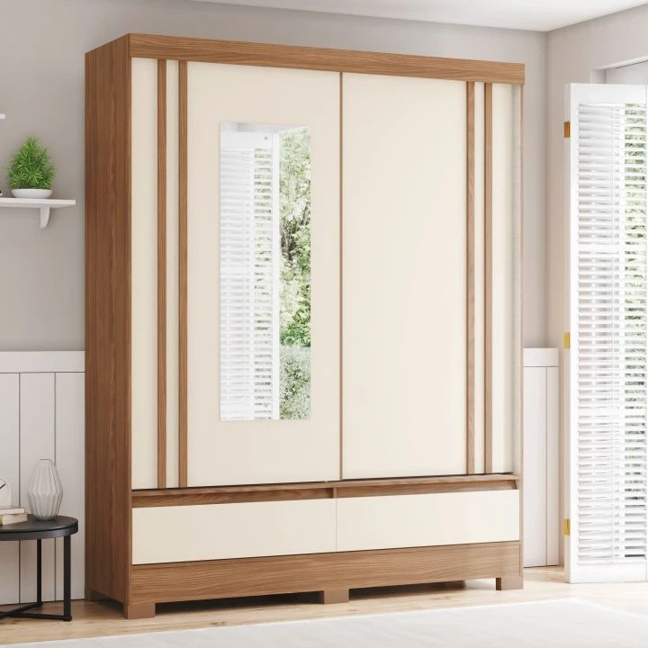 Roupeiro 1,60m 2 Portas Deslizantes com Espelho B373 Off White