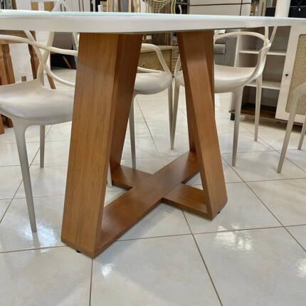 Mesa 1,60m Celeste com Vidro Off White (555) com 06 Cadeiras Allegra Nude (824) - Imagem 3