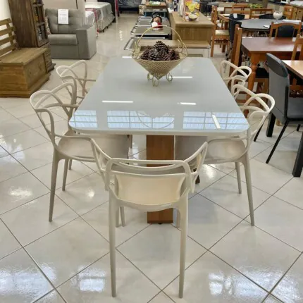 Mesa 1,60m Celeste com Vidro Off White (555) com 6 Cadeiras Aviv Nude (3909) - Imagem 4