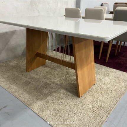 Mesa 1,60m com Vidro Off e Corda (5390) com 06 Cadeiras Giratorias Leia (2858) - Imagem 2