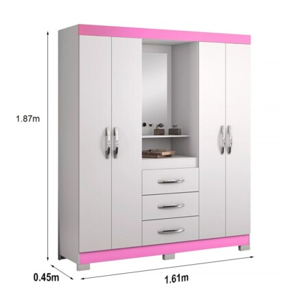 Roupeiro 1,61m Capelinha Rosa com Espelho (4450) - Imagem 3