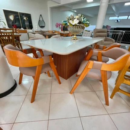 Mesa Canes Ripada 2m (4337) com 6 Cadeiras Olive Impermeavel Facto (1275) - Imagem 3