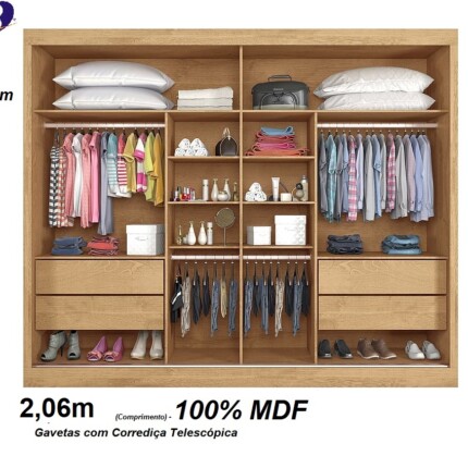 Roupeiro 2,06m 2 Portas Deslizantes Verona MDF (3812) - Imagem 2