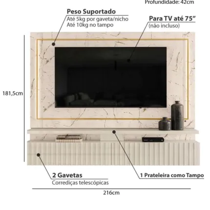Painel 2,16m Gaia Marmorizado Calacata com Off (2156) - Imagem 6