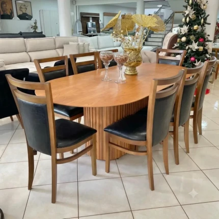 Mesa Oval 2,20m Ripada Cinamomo (2729) 8 Cadeira Vitoria em Corino (125)