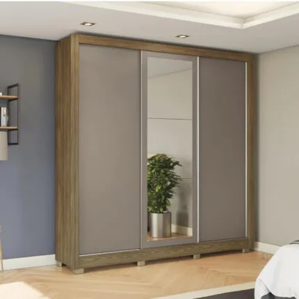 Roupeiro 2,23m 3 Portas Deslizantes com Espelho PM570 (3149) - Imagem 1