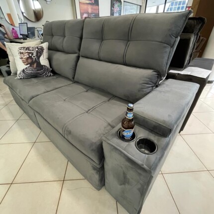 Sofa 2,30m Munique com Braço Porta Copos Cinza (2688) - Imagem 7