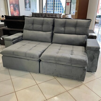 Sofa 2,30m Munique com Braço Porta Copos Cinza (2688) - Imagem 4