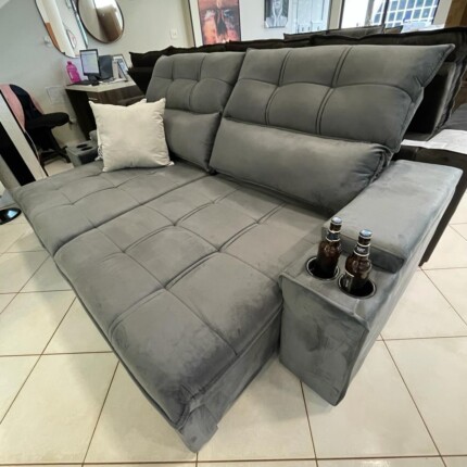 Sofa 2,30m Munique com Braço Porta Copos Cinza (2688) - Imagem 9
