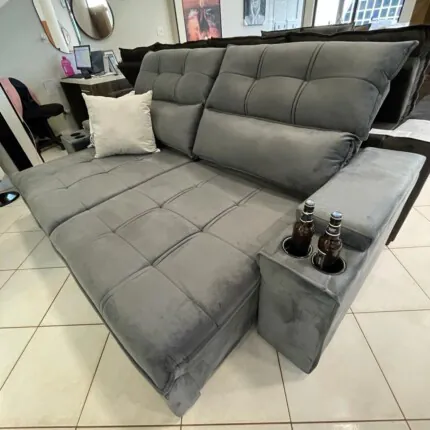 Sofa 2,30m Munique com Braço Porta Copos Cinza (2688) - Imagem 9